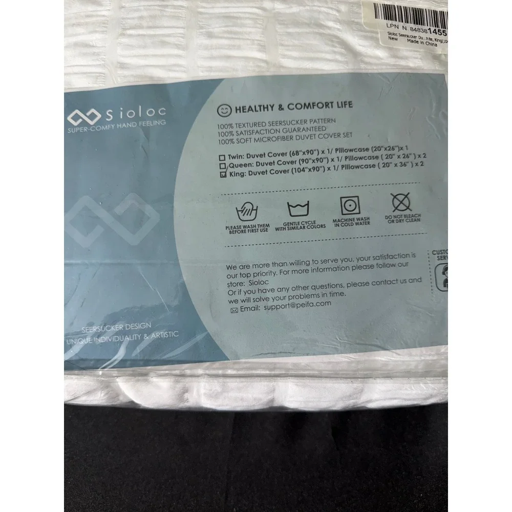 Sioloc Duvet Cover Set King White New Seersucker Textured 3pc Microfiber Bedding